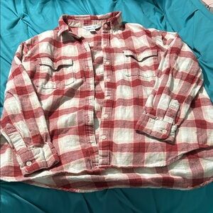 Old Navy Red and White Plaid Women's Button Down Shirt